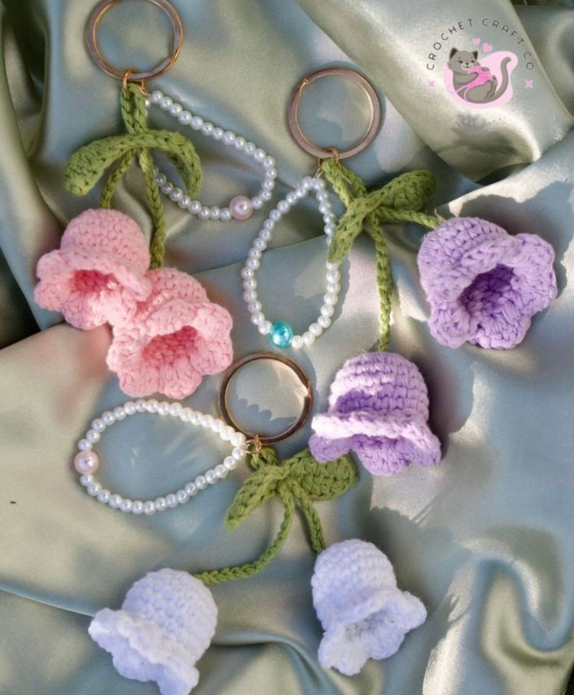 Bell flower keychain with bead chain