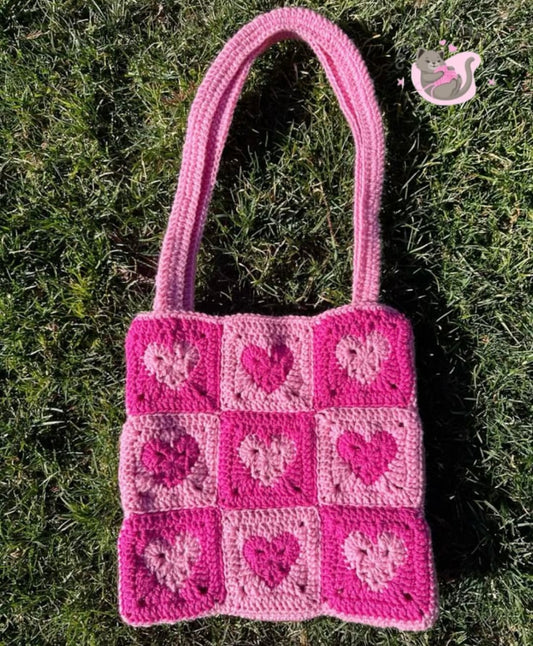 Hearts patchwork tote bag